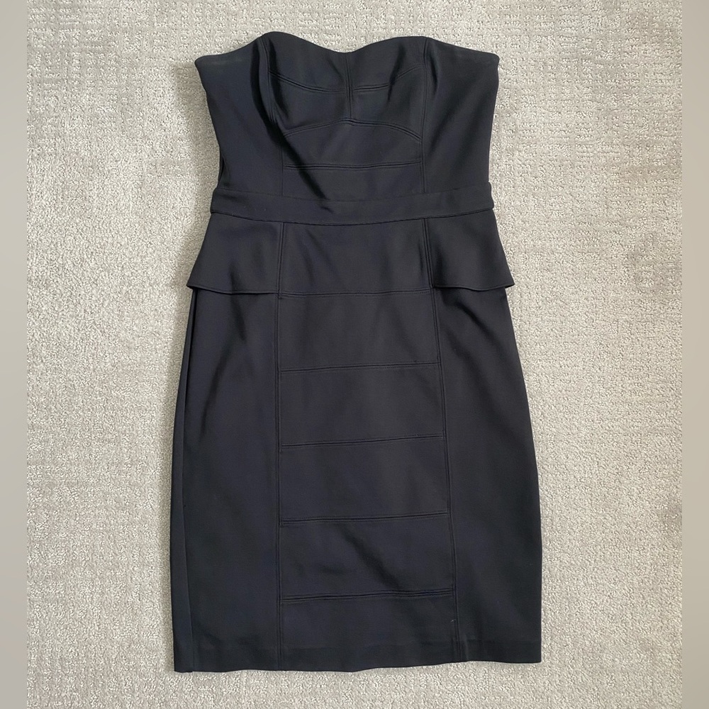 White House Black Market Strapless Black Peplum Midi Dress